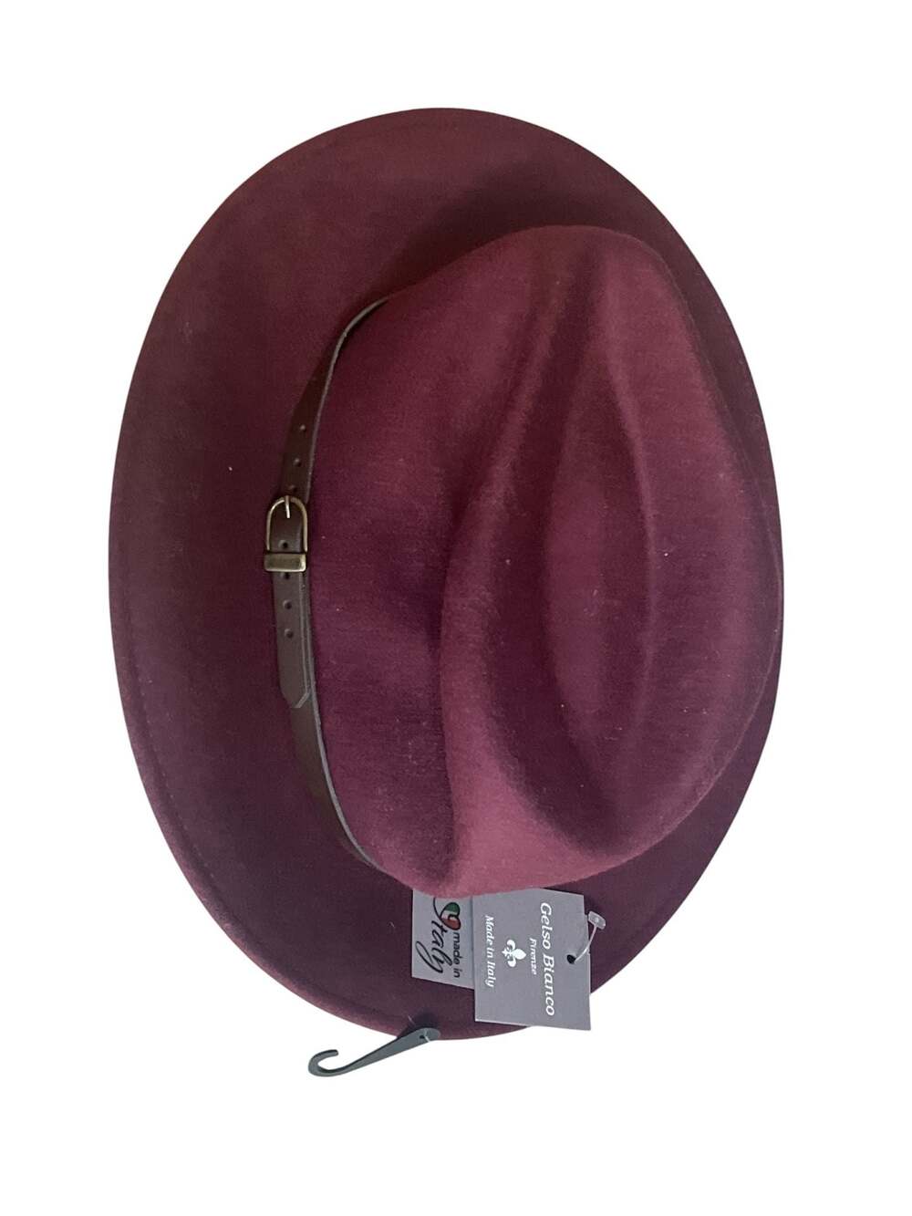 Gelso Bianco Burgundy Wool Felt Fedora Hat with Belt Band Made in Italy